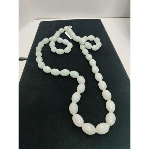 GSJ Gold Stone Jadeite 12mm Bead 34” Necklace Sterling 925 Vintage Estate 224 Gr - Picture 1 of 6